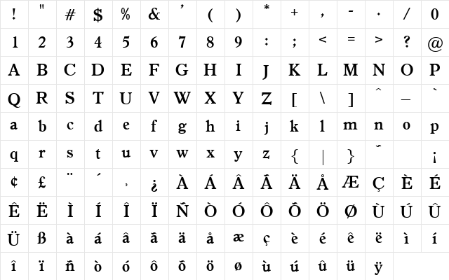 Ittery Regular  glyph index