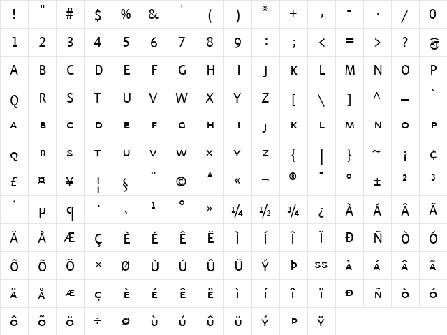 EurekaSans-RegularCaps Regular  glyph index