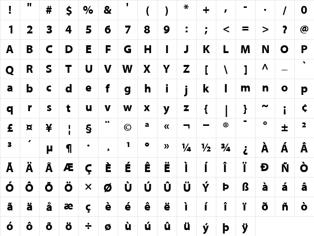 AdobeCorporateIDMyriad Bold  glyph index