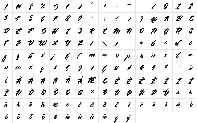 Chesnut Regular  glyph index
