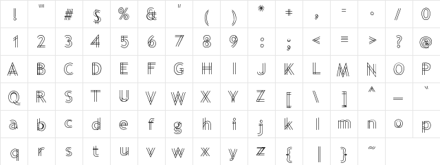 BluePrinted Medium  glyph index