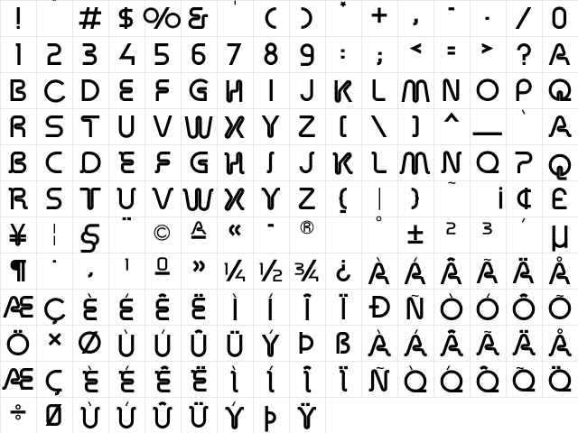 Overdrive Light Regular  glyph index