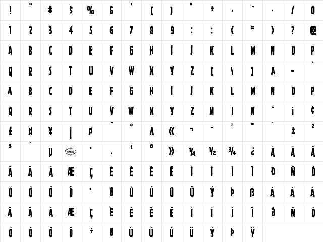 Ghoulish Intent Condensed Condensed  glyph index