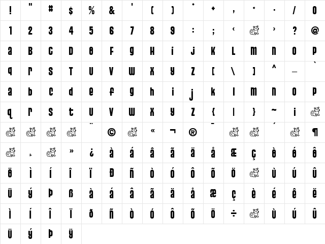 Pussycat Snickers  glyph index