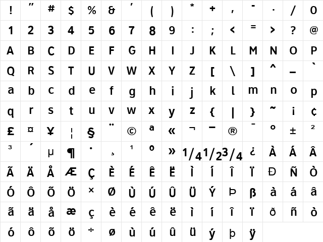 Roadgeek 2005 Series 4W Regular  glyph index