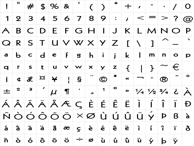 Geo112Extended Bold  glyph index