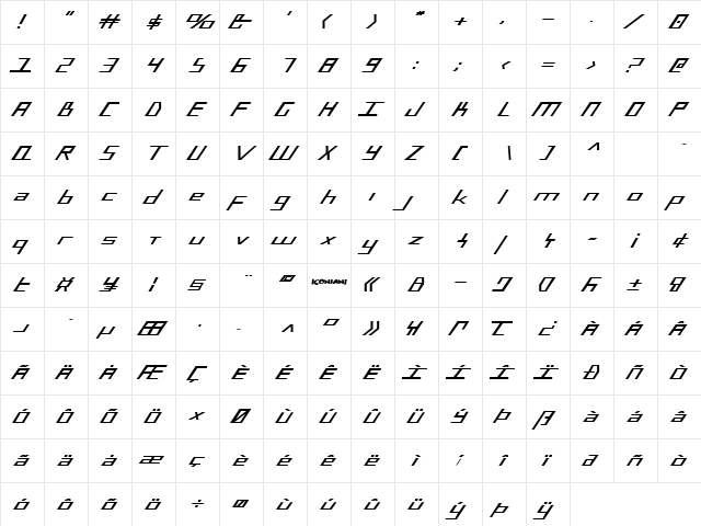 Blue July Bold Expanded Bold Expanded  glyph index