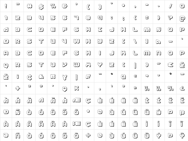 1st Enterprises 3D Regular  glyph index