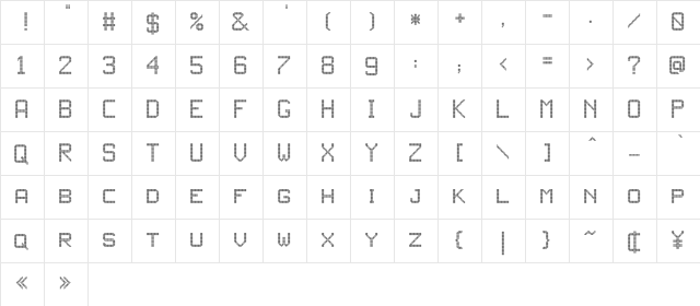 JD LED3 Regular  glyph index