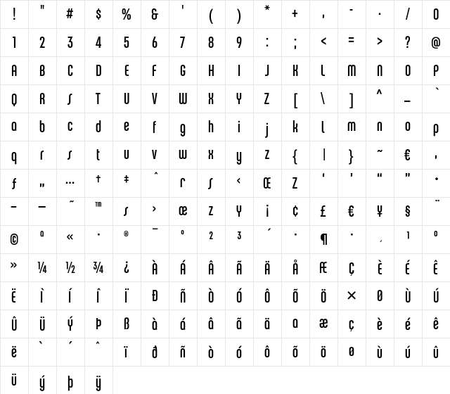 ChaletComprime-CologneSeventy Regular  glyph index