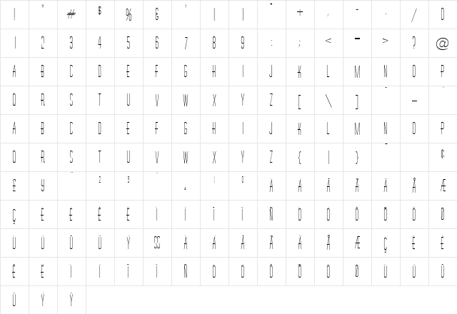 Hornchurch Regular  glyph index