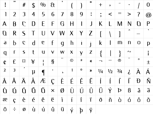 Odyssey Bold  glyph index