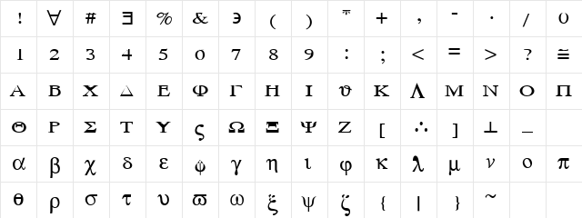 Symbols Regular  glyph index