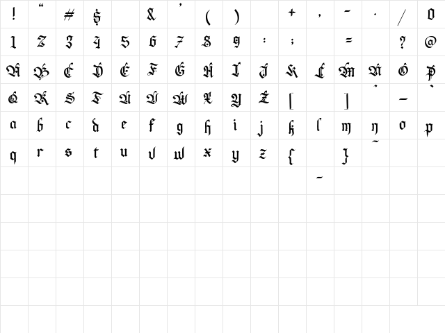 Kenarock Regular  glyph index