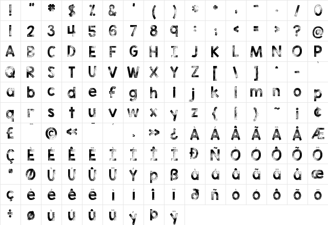 KG TRIBECA STAMP Regular  glyph index