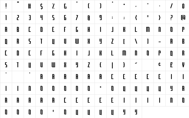 Marvino Bold  glyph index