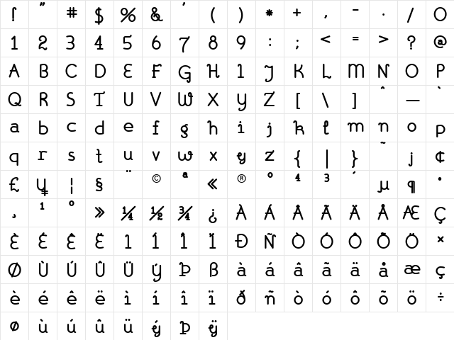 Book& Bold  glyph index