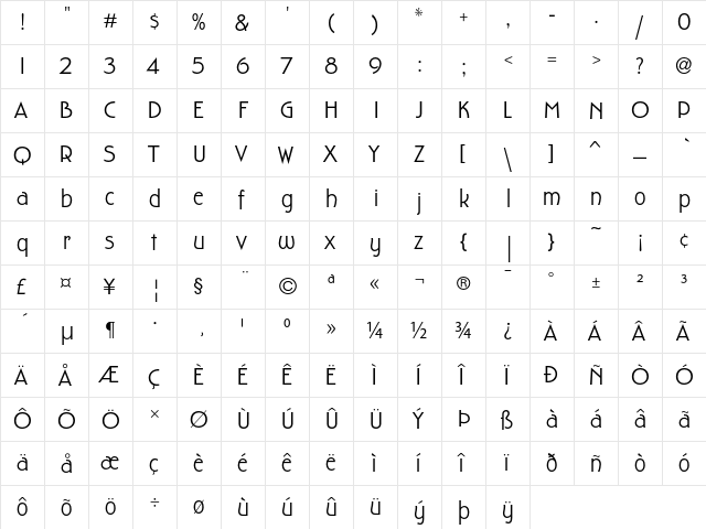 Hardwood LP Regular  glyph index