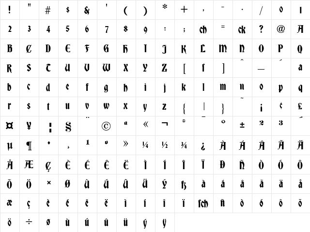 DS Bradley Regular  glyph index