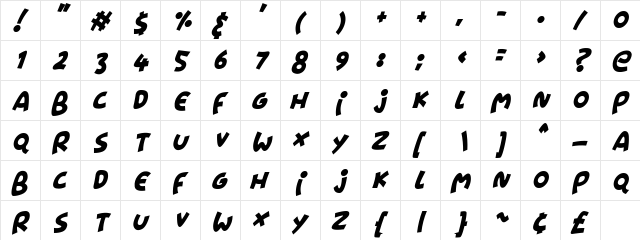 Pumpkin Soup Italic  glyph index