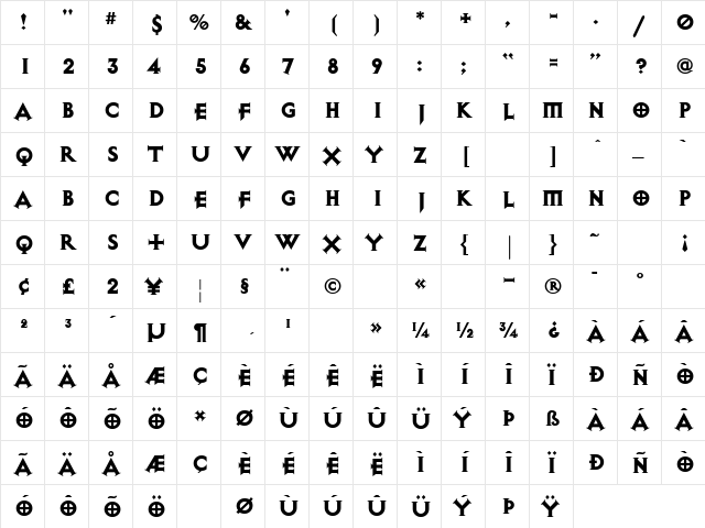 Diablo Heavy  glyph index