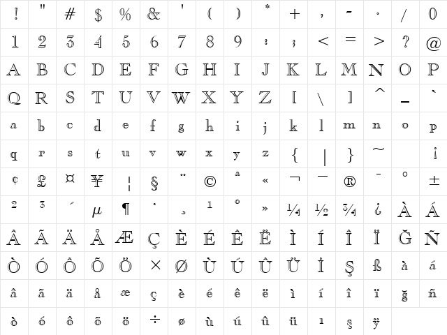 00699 Regular  glyph index