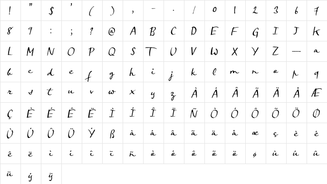 Crowfeather Script DEMO Regular  glyph index