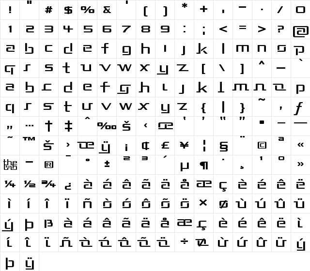 Republika II Exp Regular  glyph index