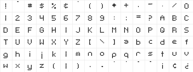 SF Telegraphic Bold  glyph index