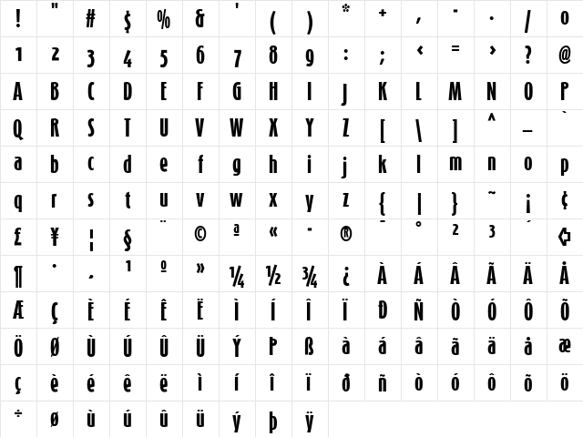Schmalhans ExtraBold  glyph index