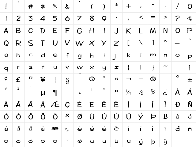 Copybook-Extended Normal  glyph index