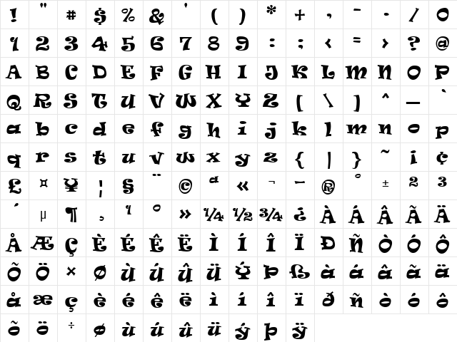 QK Venus Regular  glyph index
