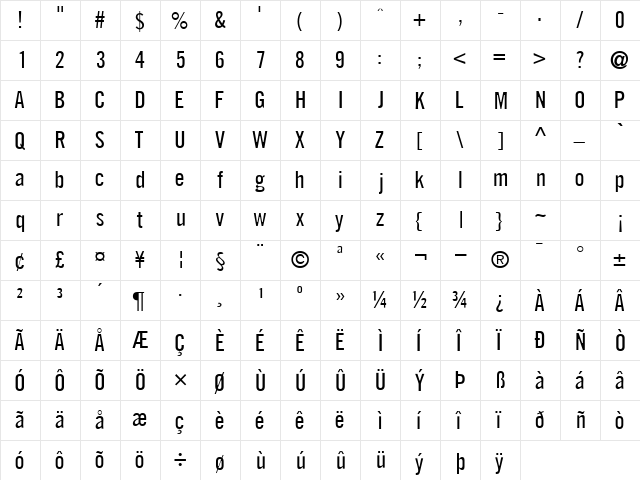 CommerceCondSSK Regular  glyph index