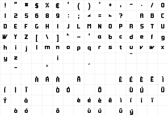 Groovy Fast Regular  glyph index