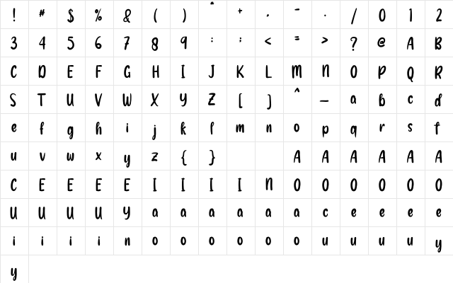 Welcome Newyear Regular  glyph index