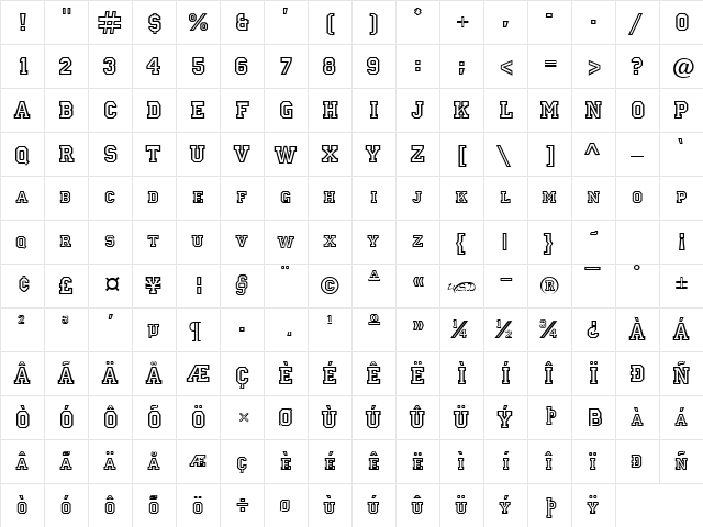 Letterman normal  glyph index