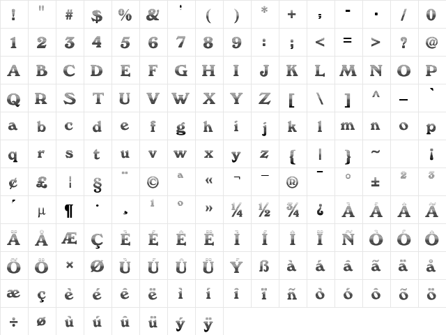We3 DB Normal  glyph index