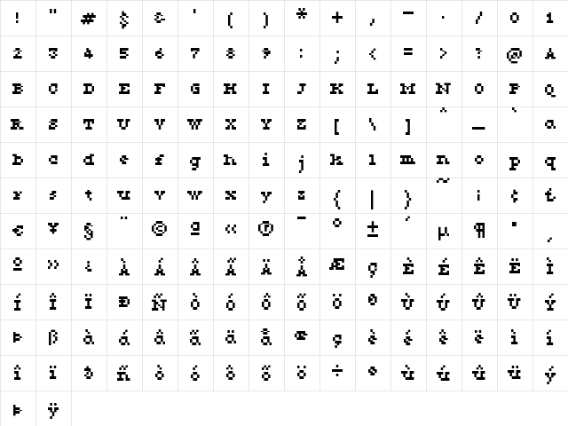 KareFiveDotsSerif Regular  glyph index