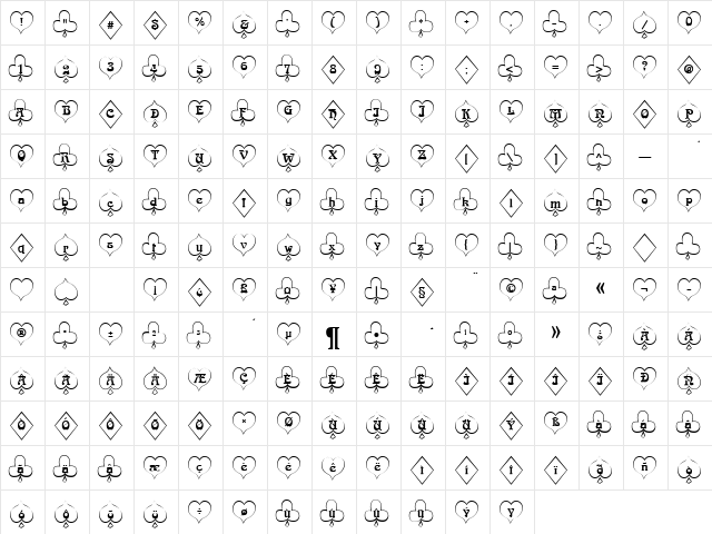 FrenchDeckWhite Becker Normal  glyph index