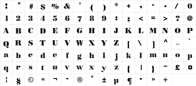 BorjomiDecor B Regular  glyph index