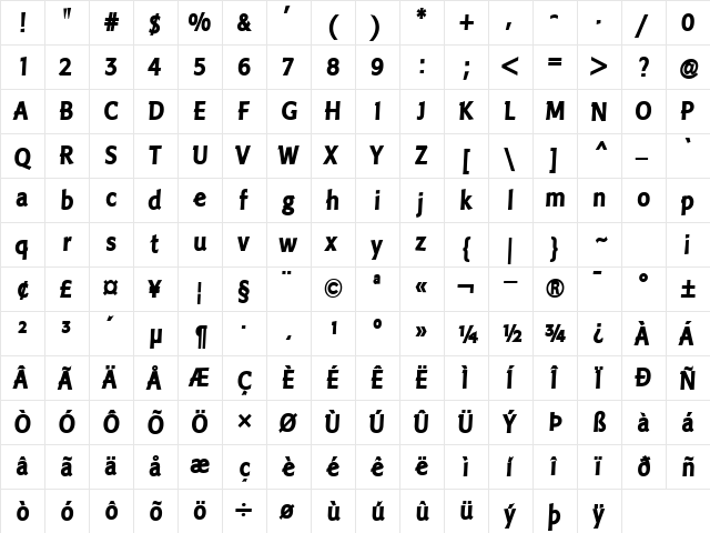 LTPisa Headline Regular  glyph index