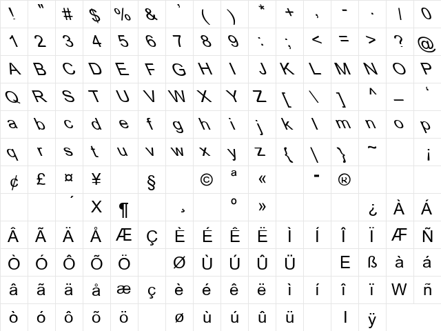 Dixon Extreme Lefty Regular  glyph index