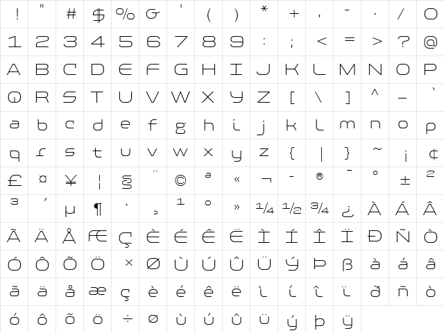 PF Baseline Pro Thin  glyph index