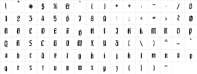 Pittoresk Condensed Regular  glyph index