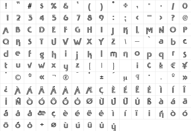 TabascoTwin Regular  glyph index