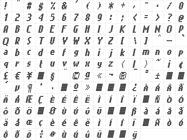 CallFiveS-Italic Regular  glyph index