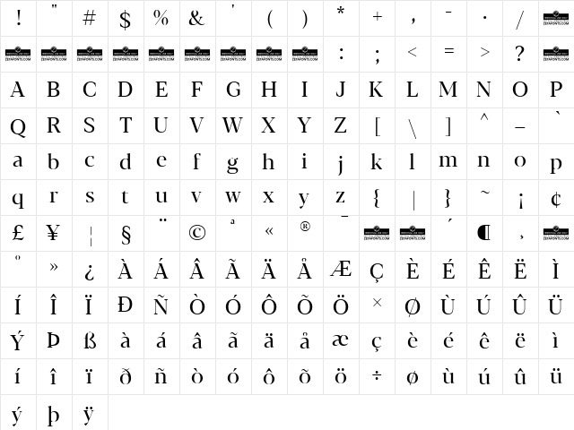 Blacker Display Regular  glyph index