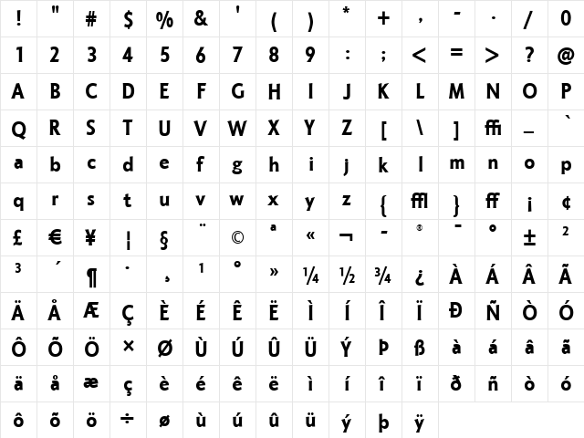 Octone ITC Bold  glyph index