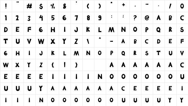 Helko Regular  glyph index