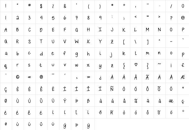 KG Love is LOVE is love Regular  glyph index
